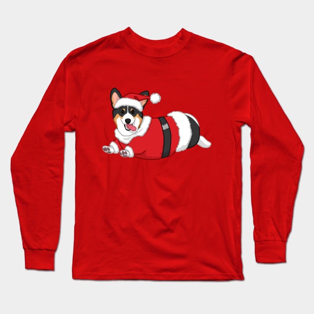 Cute Tricolor Corgi in Santa Christmas Costume Long Sleeve T-Shirt by csforest